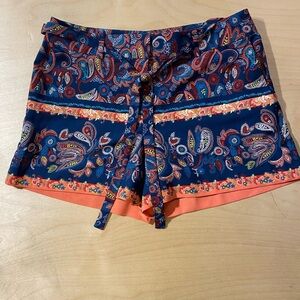 LOFT High Waist Paisley Shorts - Navy and Coral 2 (OB)